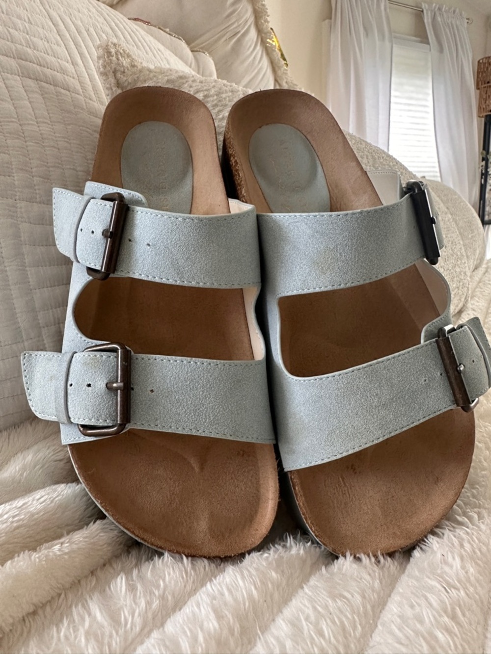 Altar’d State Serenna Double Buckle Platform Slide Sandal in Pale Blue size 9